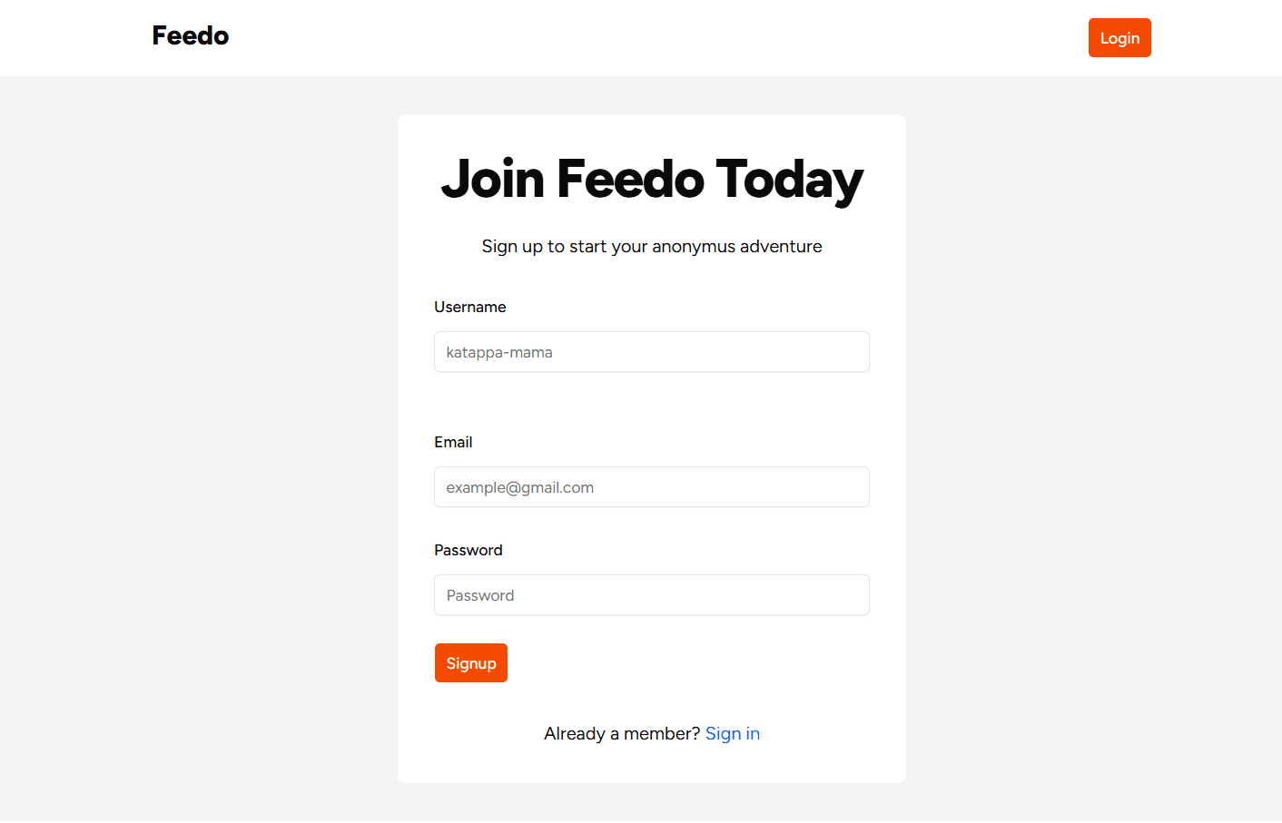 Feedo Registeration Page