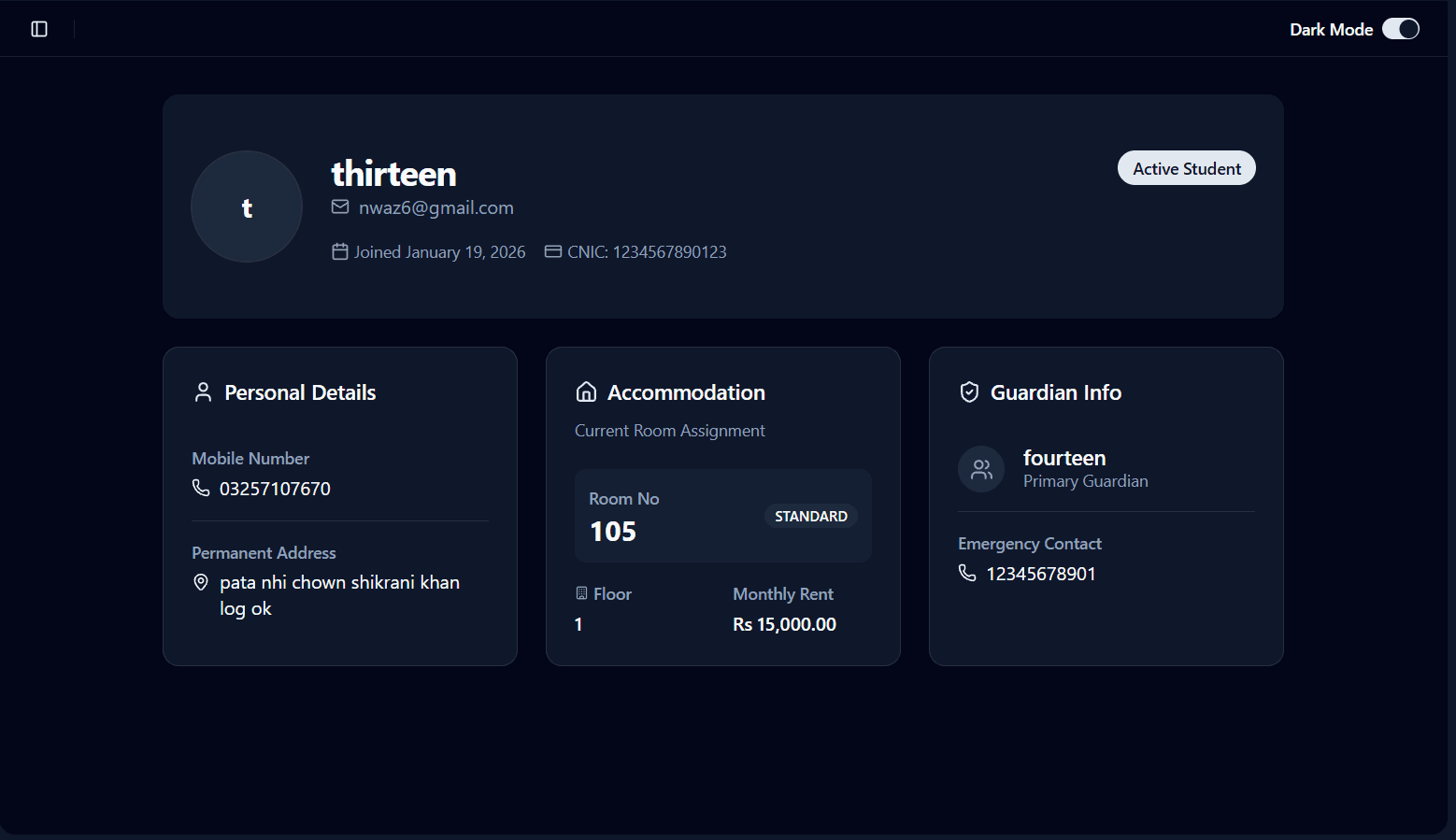 Specific Student Details