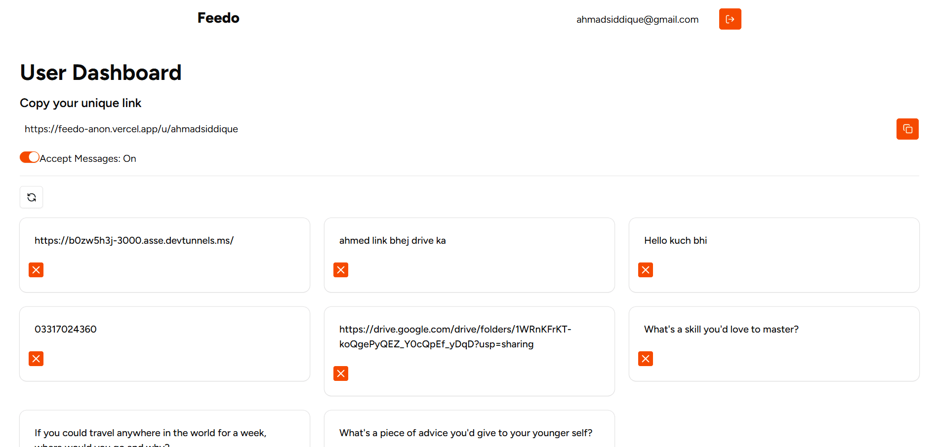 Feedo Dashboard Page